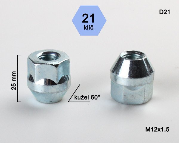 Kolová matice M12x1,5 L25mm kužel otevřená/21klíč D21