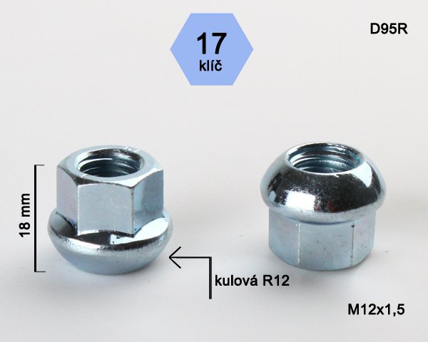 Kolová matice M12x1,5 L18mm koule otevřená/17klíč D95R12