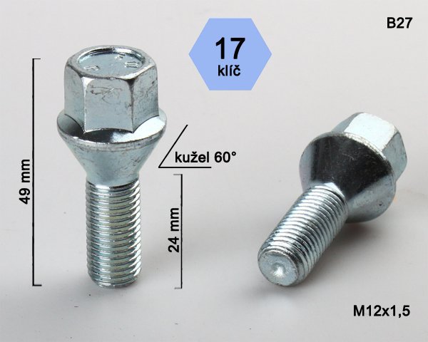 Kolový šroub M12x1,5 L24mm kužel/17klíč C17A24/B27